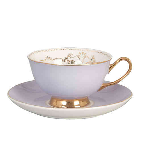 Clayre & Eef Kaffee/Teetasse mit Untertasse flieder goldfarben Porzellan